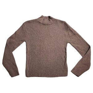 Vintage Women's Cotton Forever Brown Ribbed Mock Neck Sweater Blouse Top Large